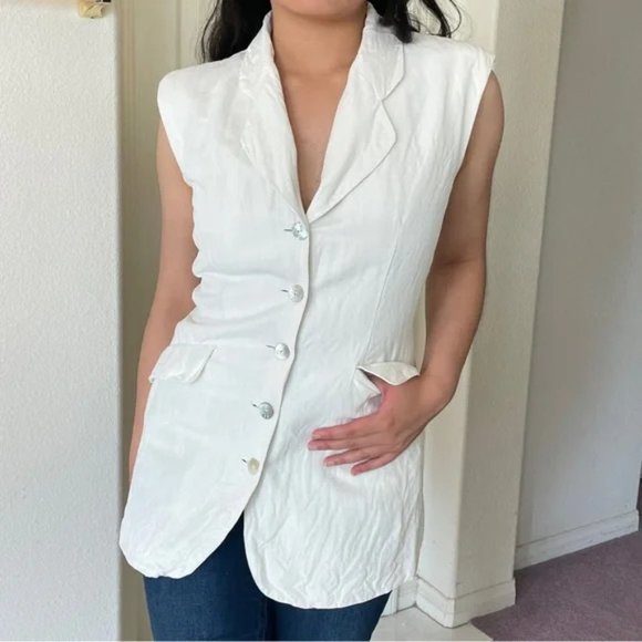 The Limited Collection Vintage White Linen Sleeveless Blazer Vest Y2K 90s XS - Picture 1 of 12